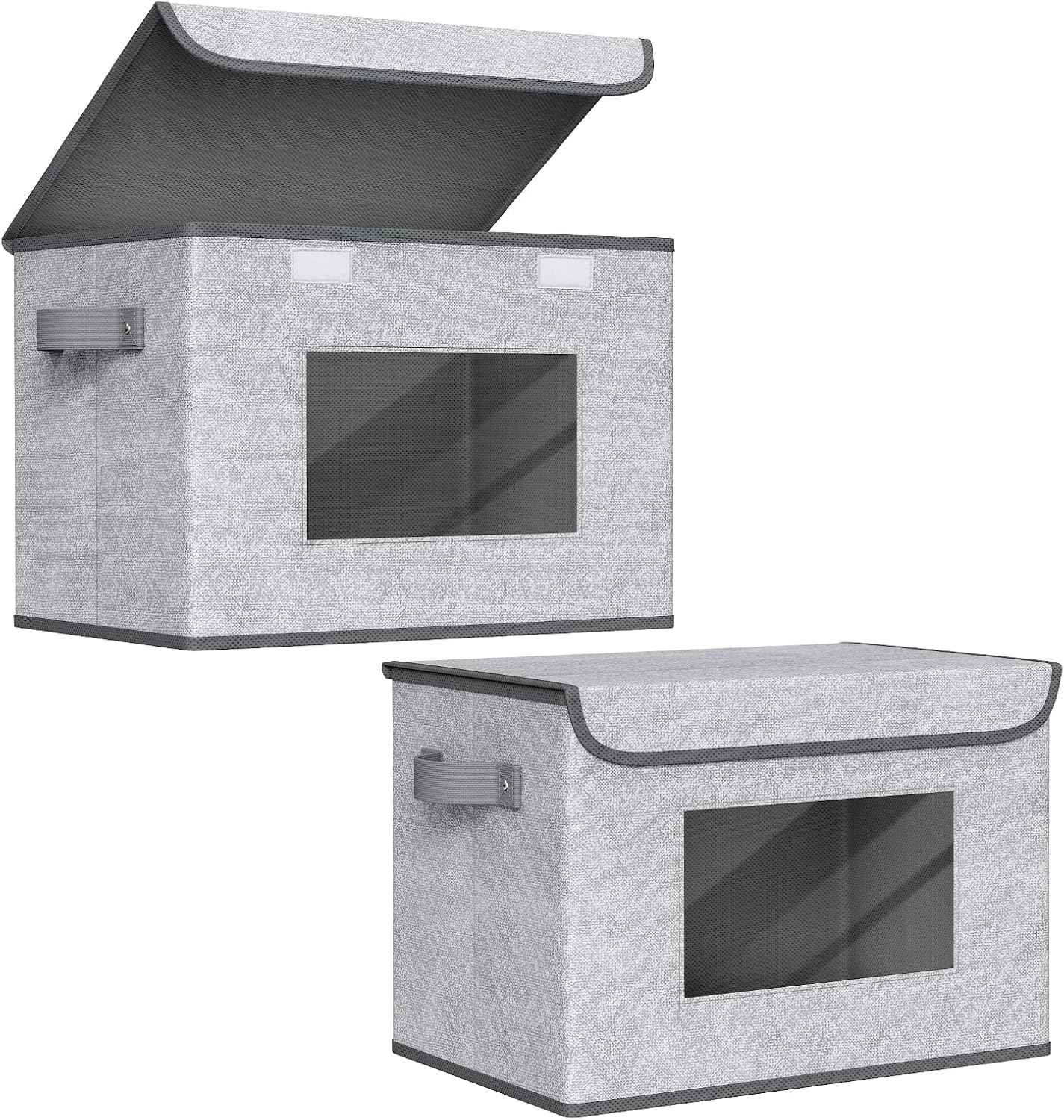 Univivi Fabric Foldable Storage Boxes [4-Pack] Large Collapsible Stackable Storage Bins with Lids, Closet Organizers and Storage Cube Basket for Home, Office, Bedroom (Gray, 17“ x 12” x 12")