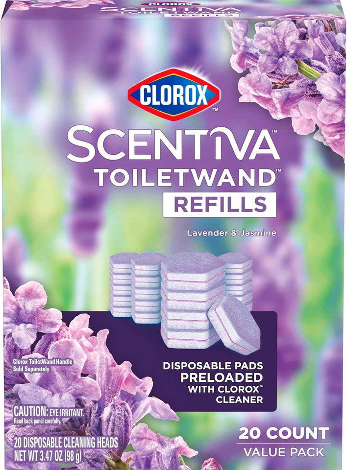 CLOROX Scentiva ToiletWand Toilet Cleaner Refills, Toilet brush, Lavender and Jasmine, 10 Count