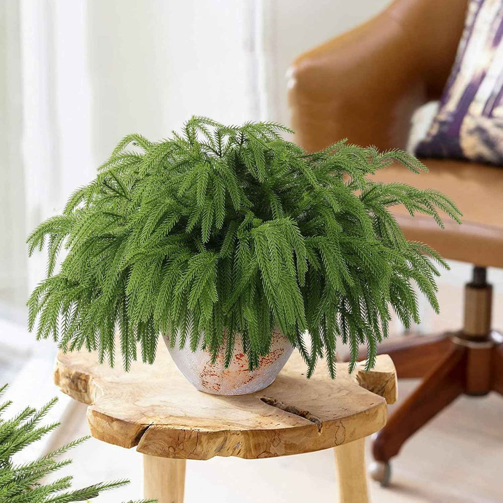 12 Pcs Artificial Norfolk Pine Branches, Norfolk Pine Artificial Pine Stems DIY Crafts Faux Christmas Greenary Norfolk Pine Branches for Xmas Wreath Garland Home Decor (12)