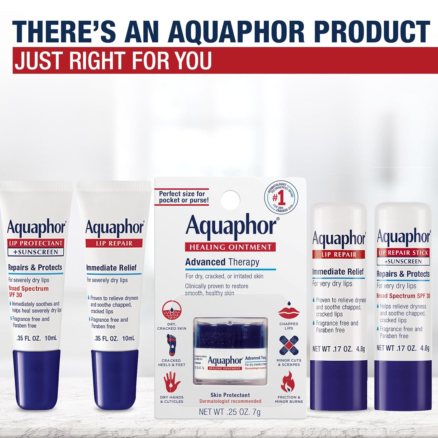 Aquaphor Lip Repair Ointment 0.35 Tube Pack of 2 Moisturizing Lip Balm for Sensitive and Very Dry Chapped Lips