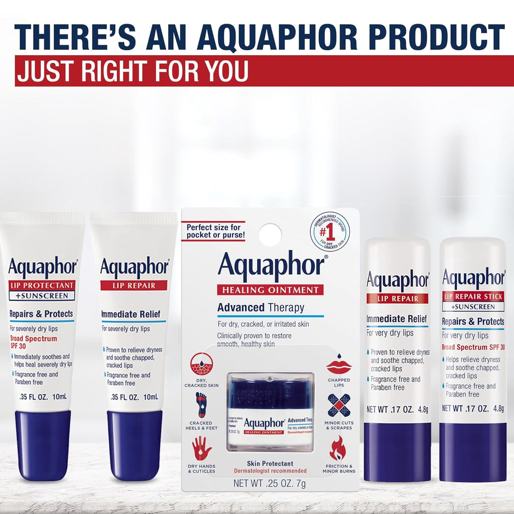 Aquaphor Lip Repair Ointment 0.35 Tube Pack of 2 Moisturizing Lip Balm for Sensitive and Very Dry Chapped Lips