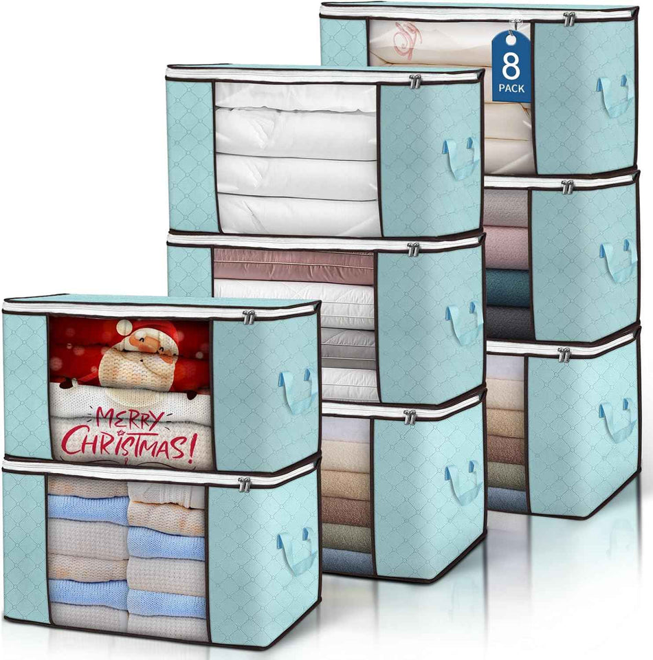 90 L Large Storage Bags, 6 Pack Clothes Storage Bins Foldable Closet Organizers Storage Containers with Reinforced Handle for Clothing, Blanket, Comforters, Bed Sheets, Pillows and Toys (Gray)