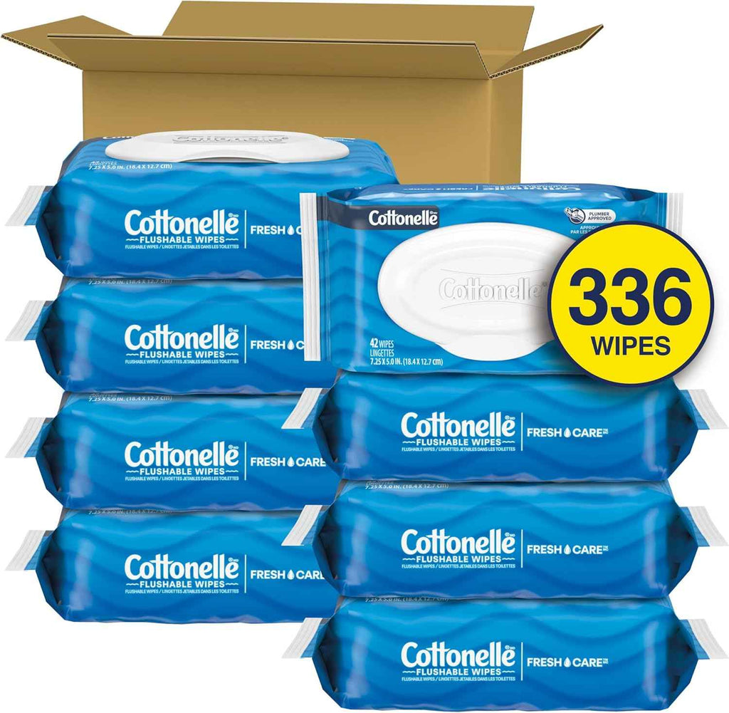 cottonelle fresh feel flushable wet wipes, adult wet wipes, septic-safe, 336 total wipes, 8 flip-top packs