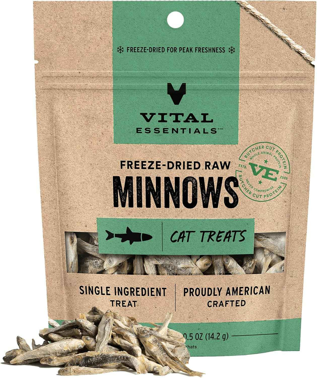 Vital Essentials minnows freeze-dried raw cat treats, 0.5 oz, single ingredient, grain free, gluten free, filler free