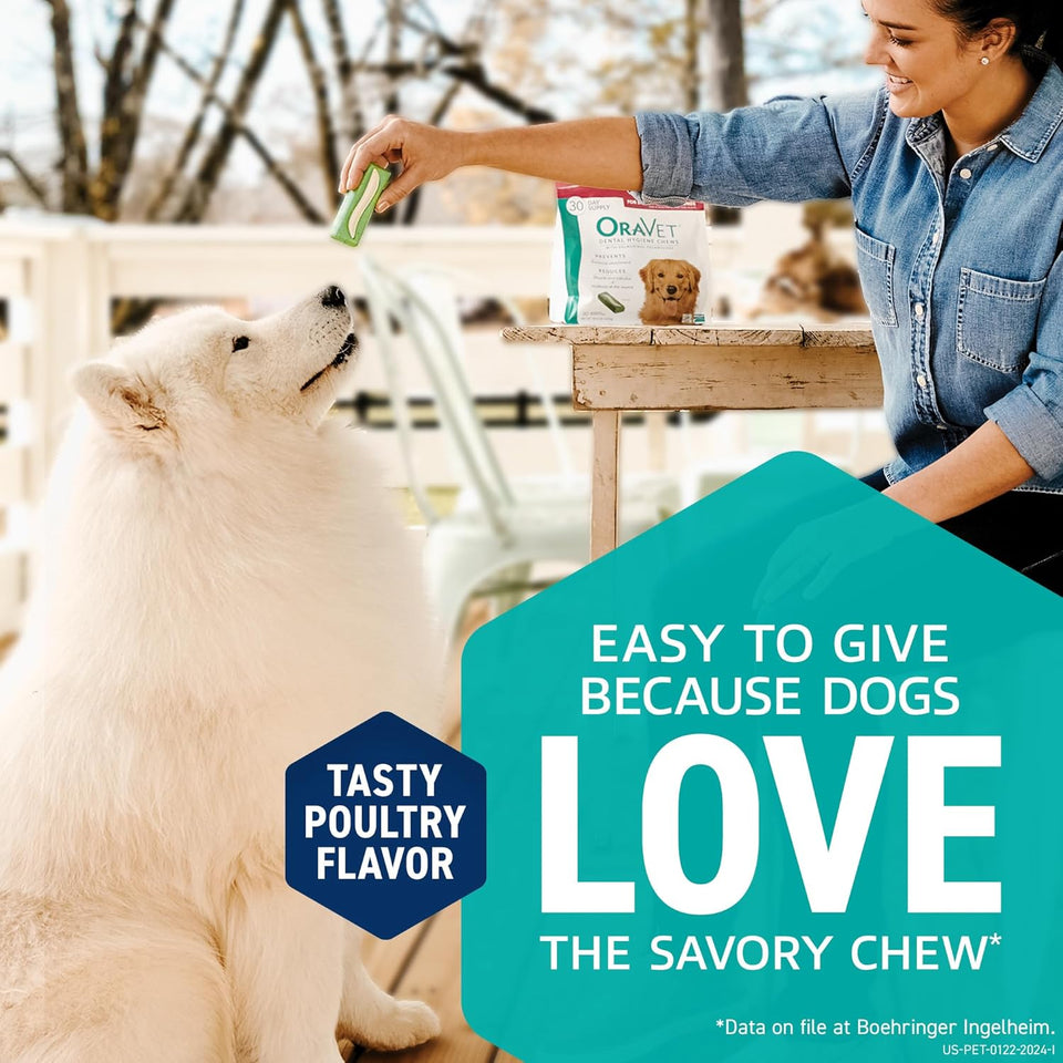 oravet dental chews for medium dogs 25-50 lbs purple pouch 30 count