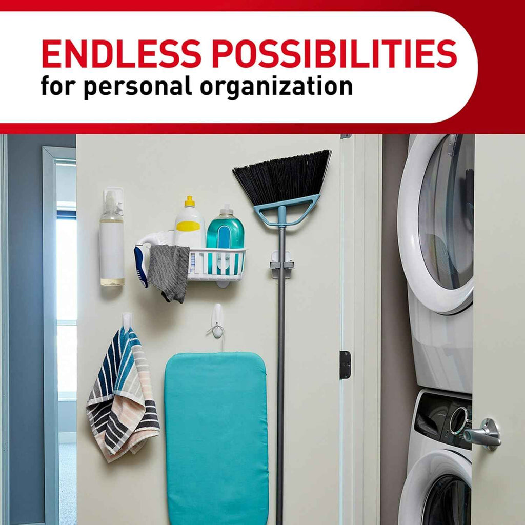 command damage-free broom and mop hangers, 2 hangers and 4 strips, wall mount household cleaning organizer