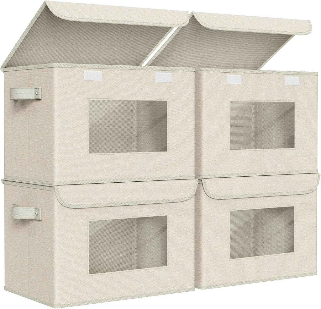 Univivi Fabric Foldable Storage Boxes [4-Pack] Large Collapsible Stackable Storage Bins with Lids, Closet Organizers and Storage Cube Basket for Home, Office, Bedroom (Gray, 17“ x 12” x 12")