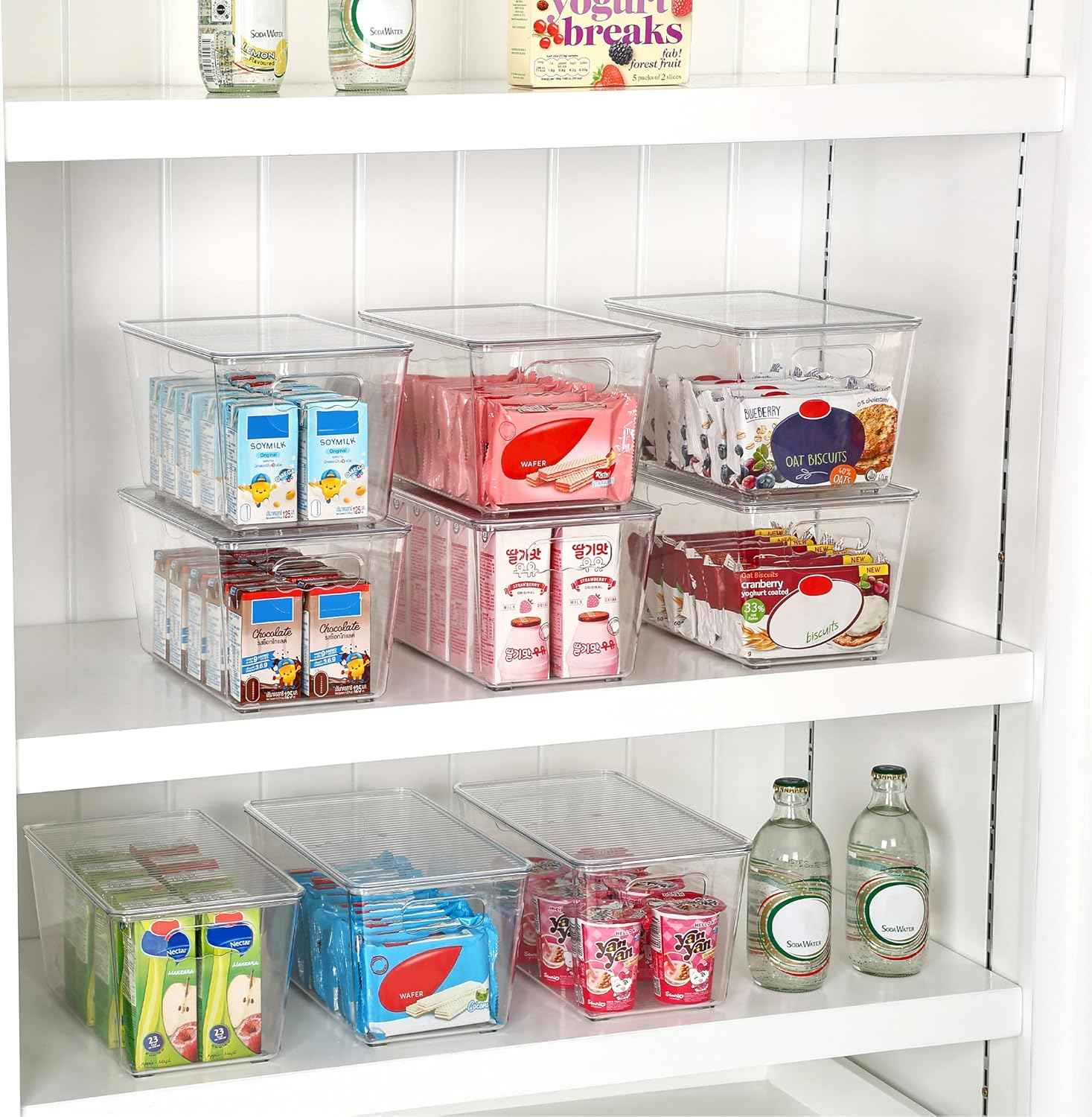 Vtopmart 6 Pack Clear Stackable Storage Bins with Medium Plastic Containers for Pantry Organizer and Storage