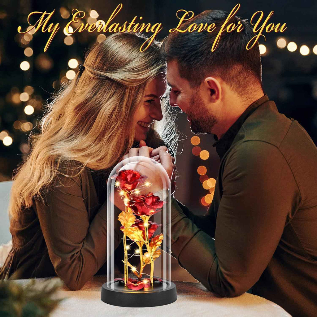 Valentines Day Rose Gifts for Her, Womens Gift for Birthday Gifts for Women Mom Wife Girlfriend, Light Up Rose in A Glass Dome, Rose Gifts for Valentines, Mothers Day, Womens Day (Red)