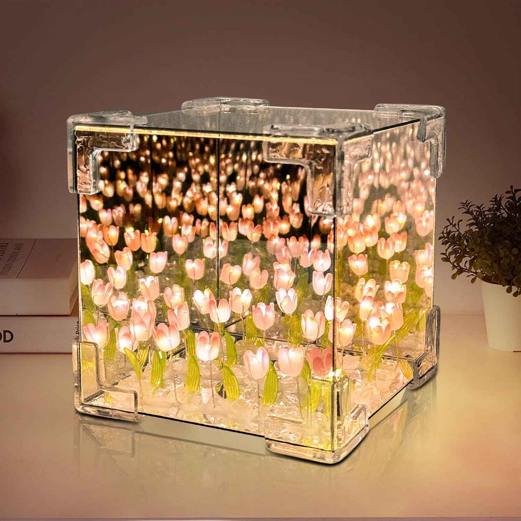 Tulip LED Infinity Mirror Lamp, Square-Shaped, 21-Light, 5.5-Inch, Home Decor, Romantic Gift for Women, Girlfriend, Mom, Sister, Grandma, Wife