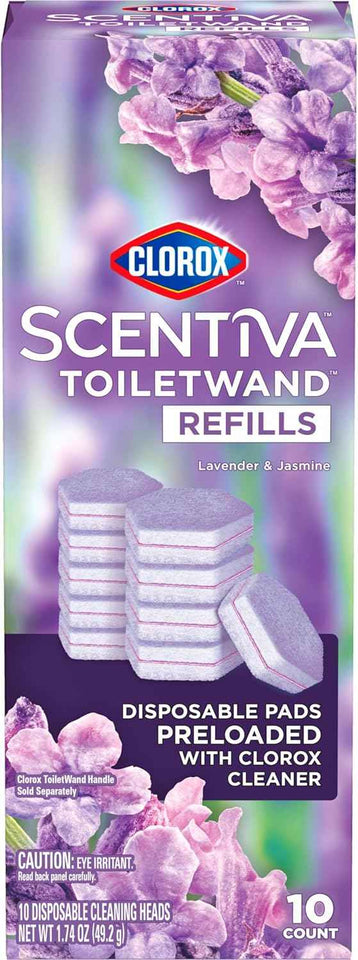CLOROX Scentiva ToiletWand Toilet Cleaner Refills, Toilet brush, Lavender and Jasmine, 10 Count