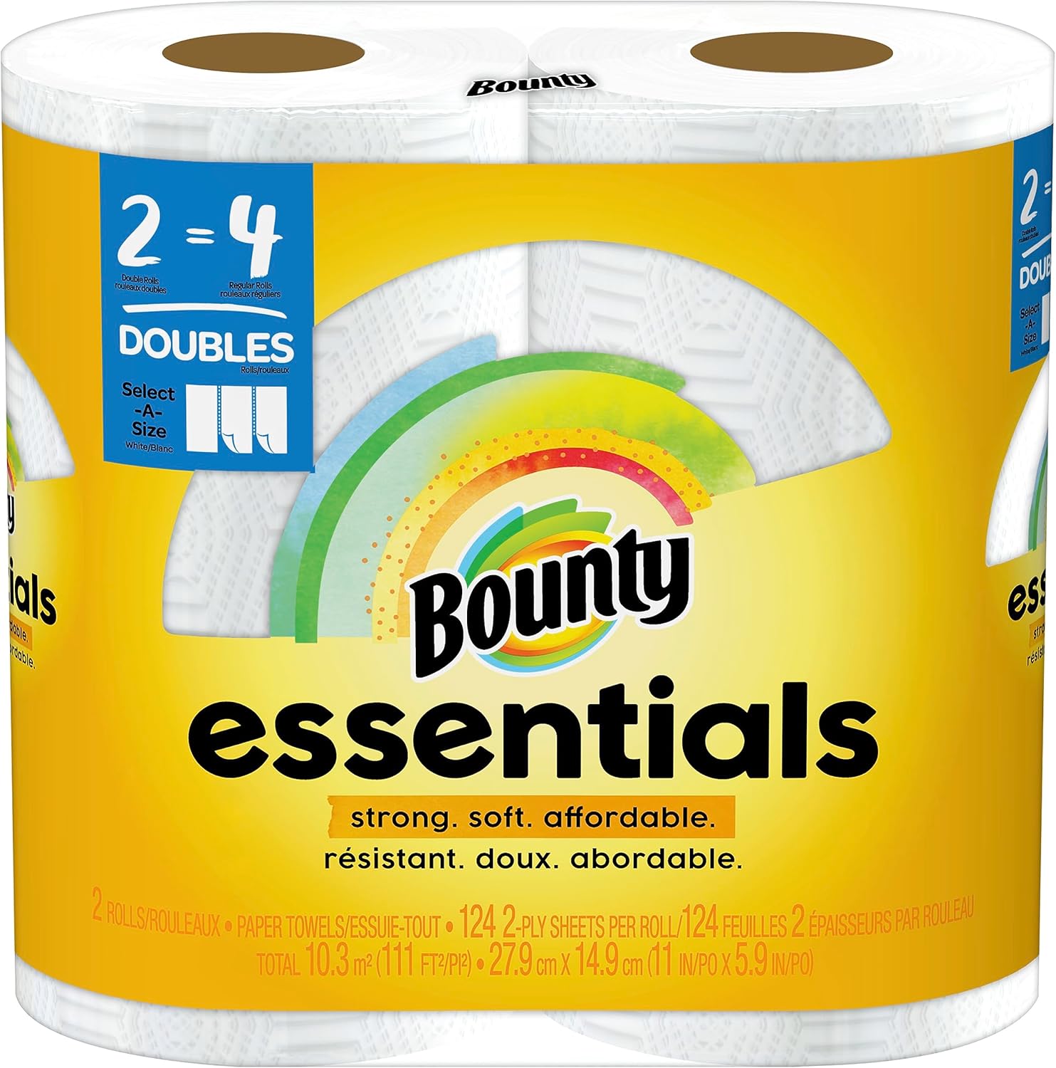Bounty Essentials Select-A-Size Paper Towels, White, 2 Triple Rolls = 6 Regular Rolls - ShopUS