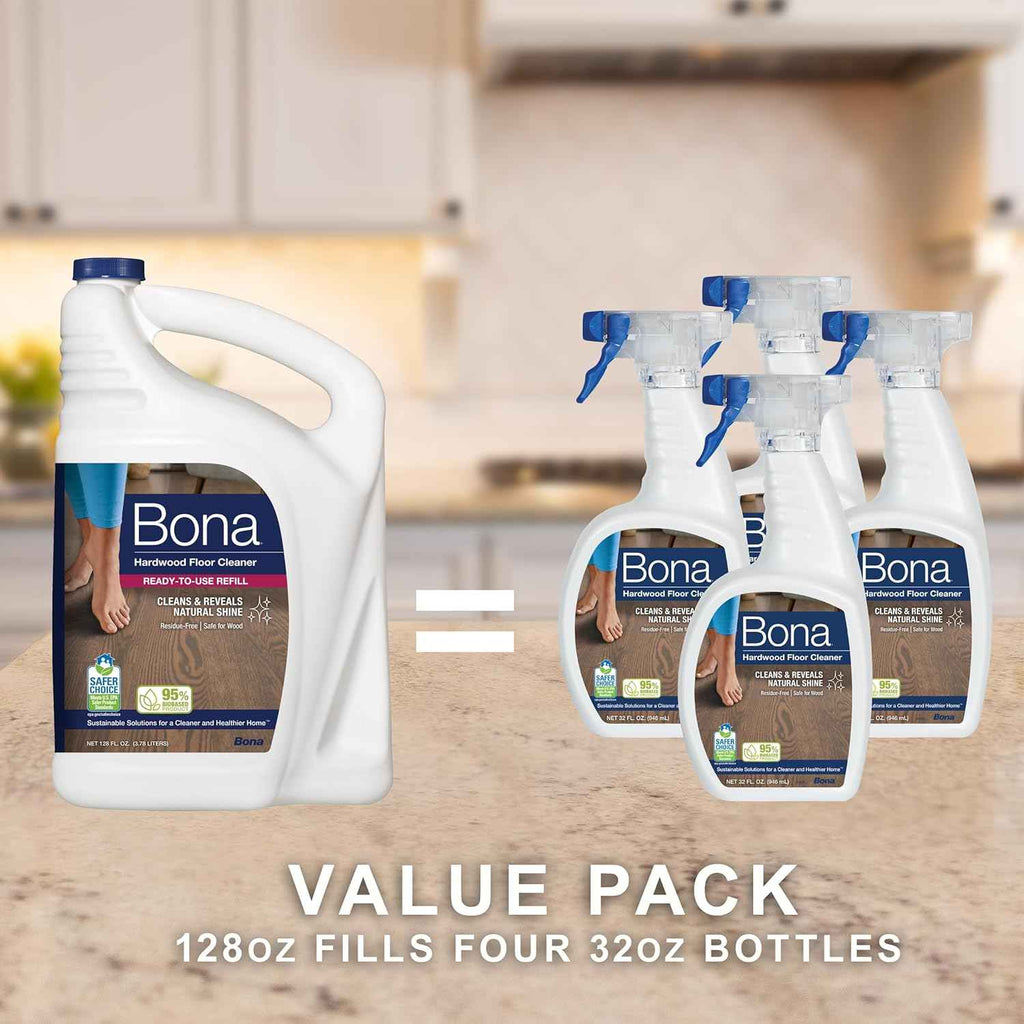 Bona Hardwood Floor Cleaner Refill - 128 oz Unscented - Residue-Free Cleaning for Wood Floors