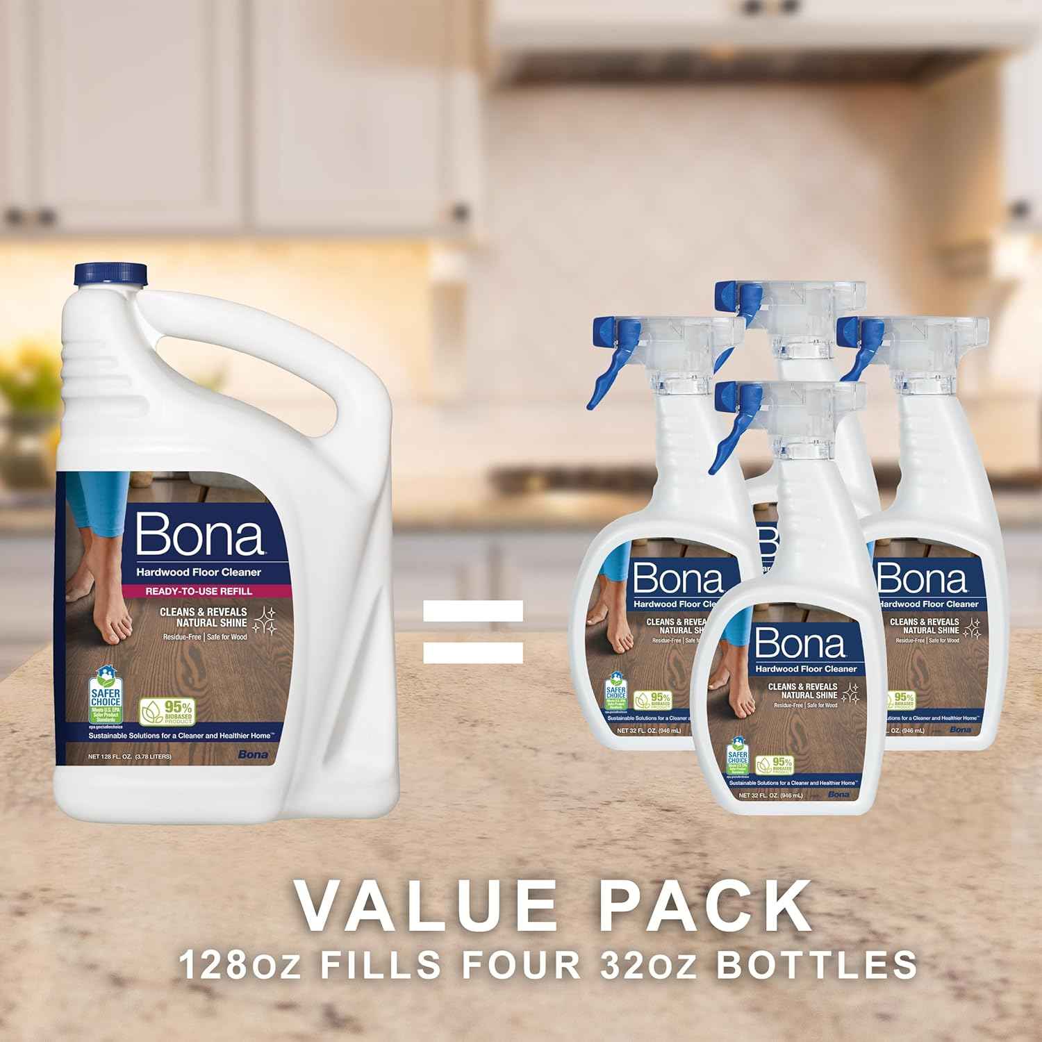 Bona hardwood floor cleaner refill 128 oz unscented residue-free cleaning solution
