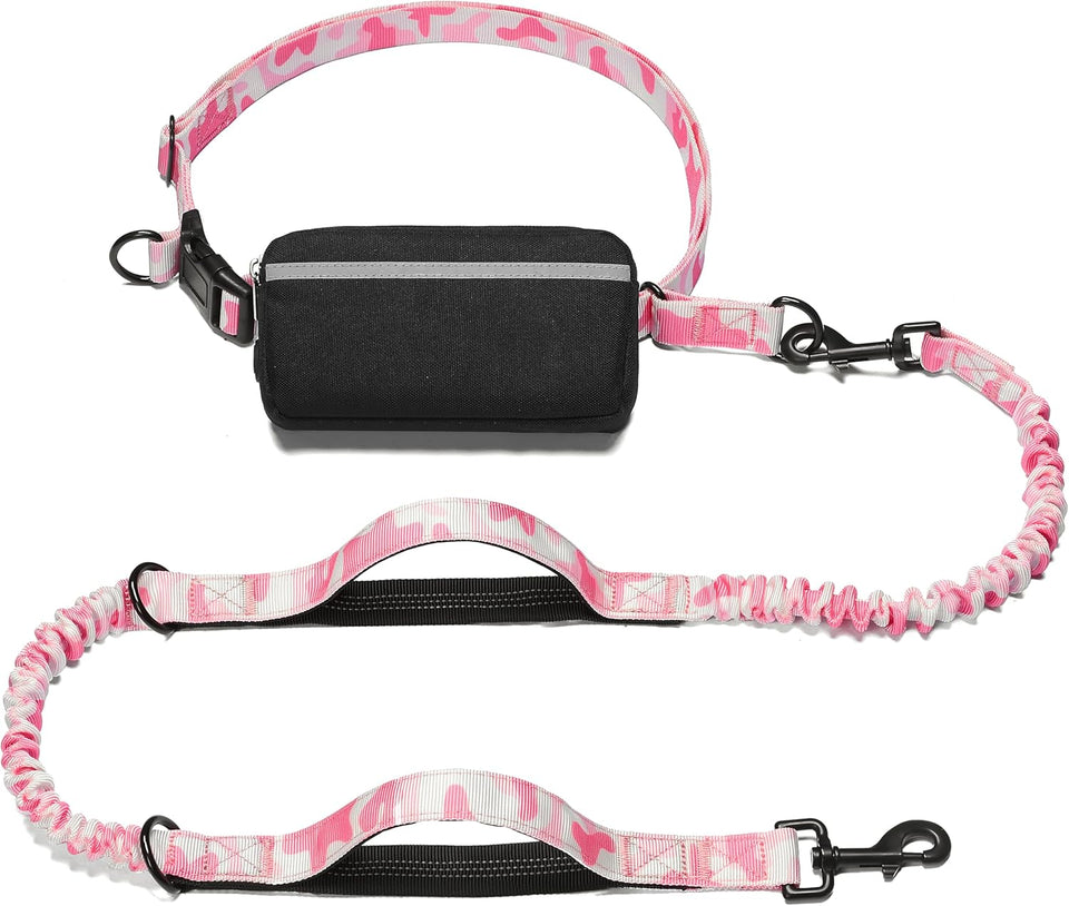 iYoShop hands-free dog leash with zipper pouch and dual padded handles for medium and large dogs (large, 25-120 lbs, black)