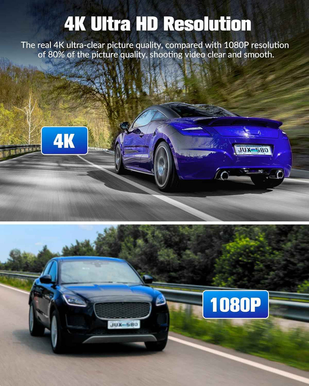 Dash Camera for Cars,4K Full UHD Car Camera Front Rear with 32GB Card,Built-in Super Night Vision,2.0'' IPS Screen,170°Wide Angle,WDR, 24H Parking Mode, Loop Recording.