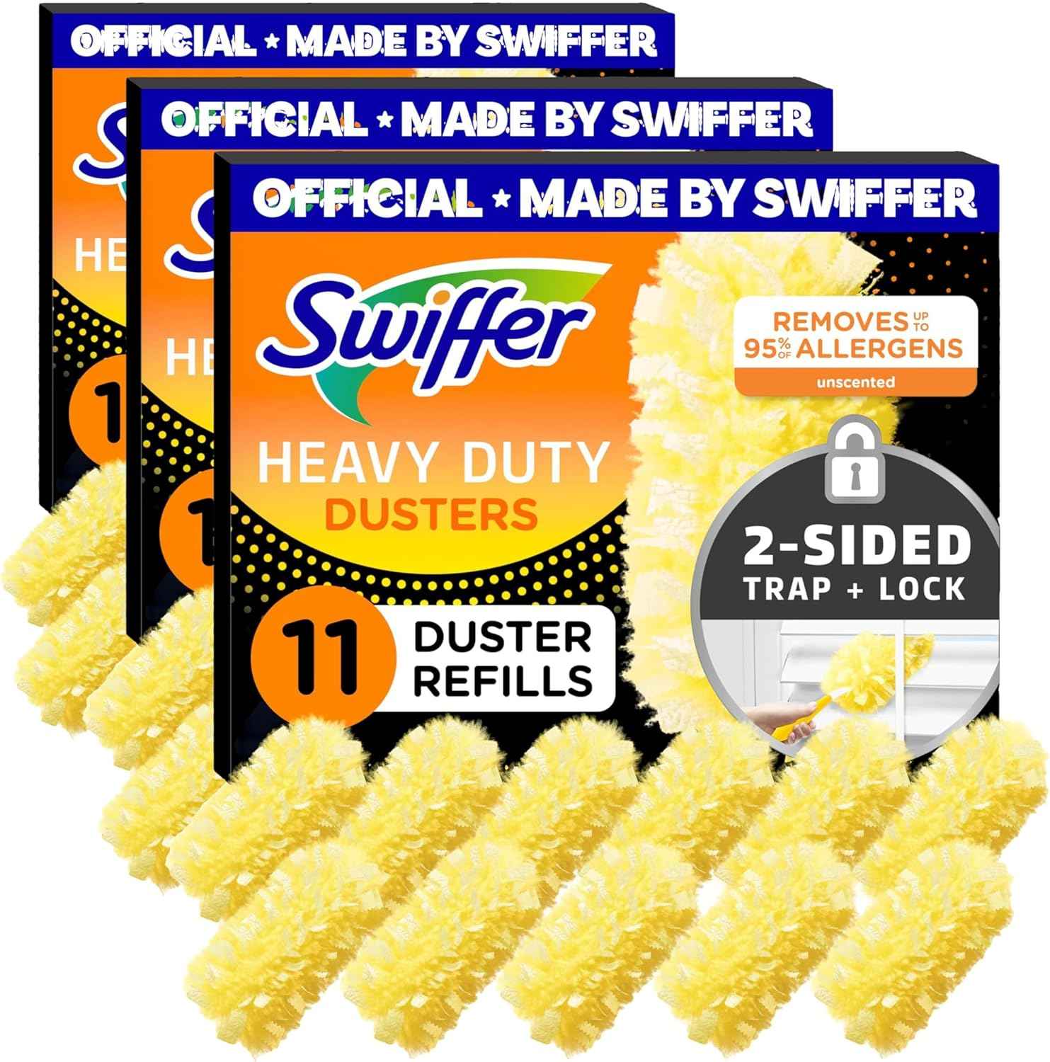 Swiffer Dusters Refill for Cleaning, Feather & Microfiber Duster Disposable Alternative, For Dusting Furniture, Blinds, Ceiling Fans, Walls, Helps Remove Allergens, Heavy Duty, Unscented, 11ct