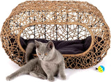 d+ garden cat hideaway house for indoor cats, faux rattan cat bed with top/side entry and enclosed space, 24.5 x 13.3 x 13.8 inches, pet friendly
