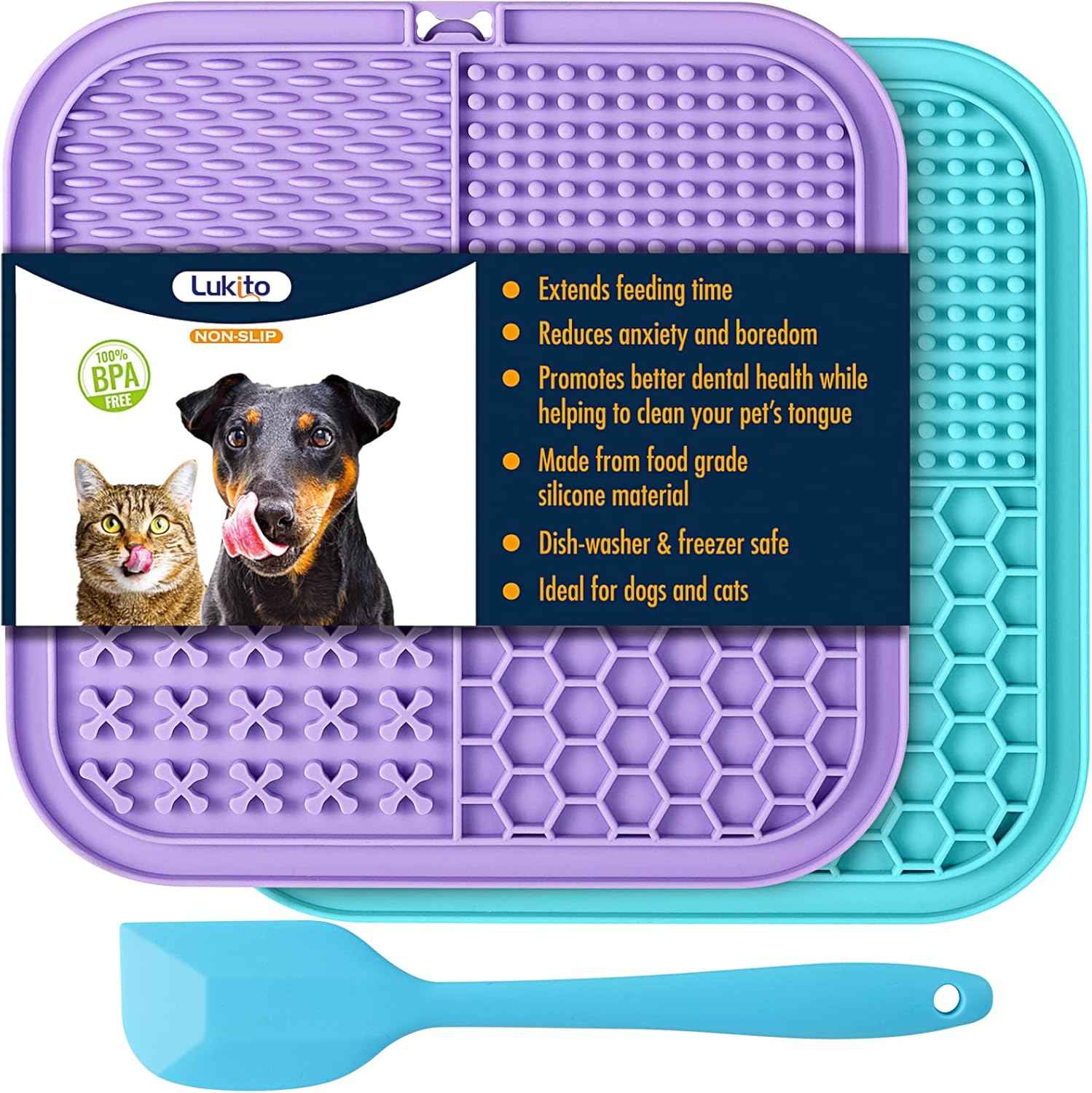 LUKITO Lick Mat 2 Pack with Suction Cups for Dogs and Cats Anxiety Relief and Boredom Reducer