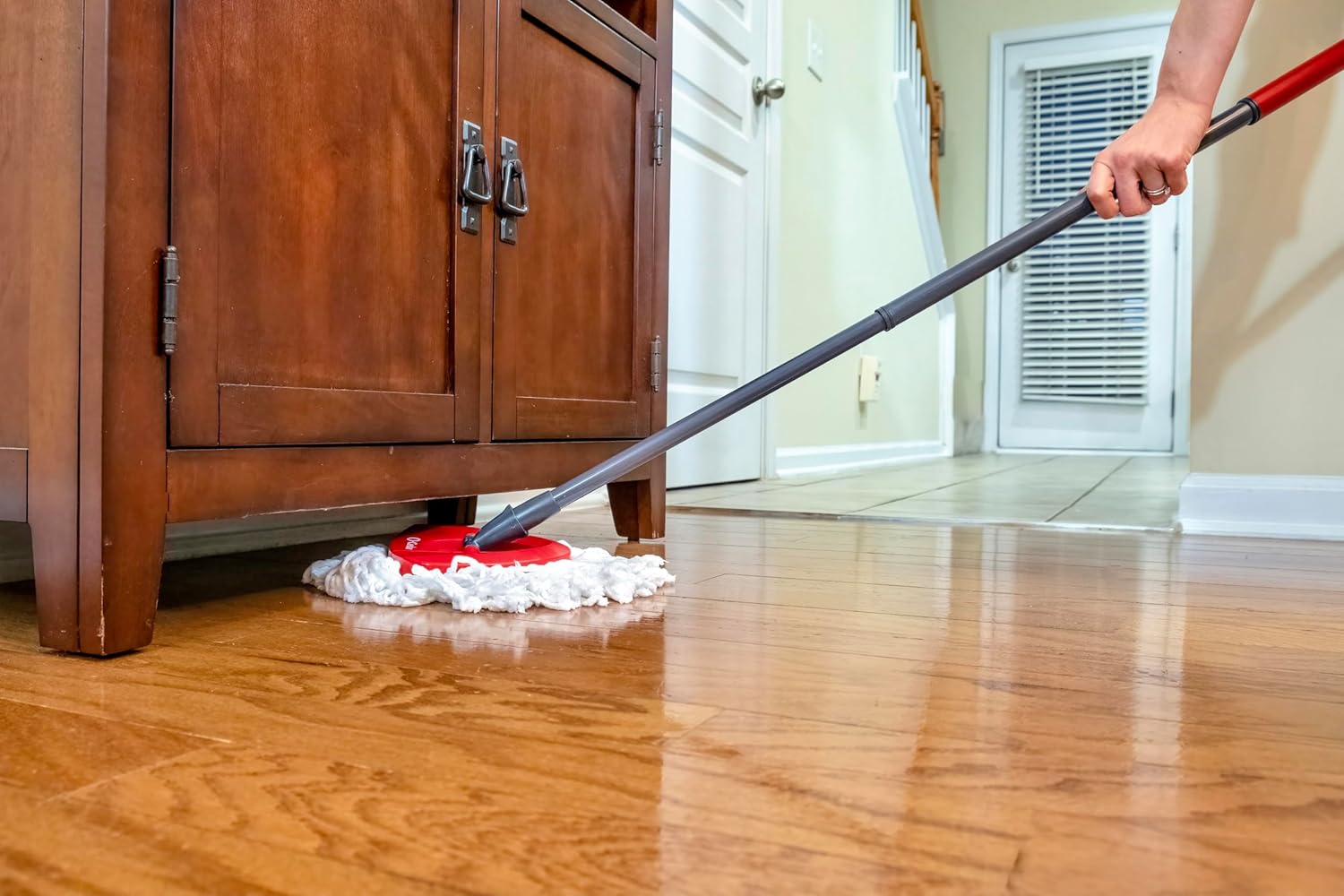 O-Cedar EasyWring Microfiber Spin Mop, Bucket Floor Cleaning System, Red, Gray, Standard - ShopUS