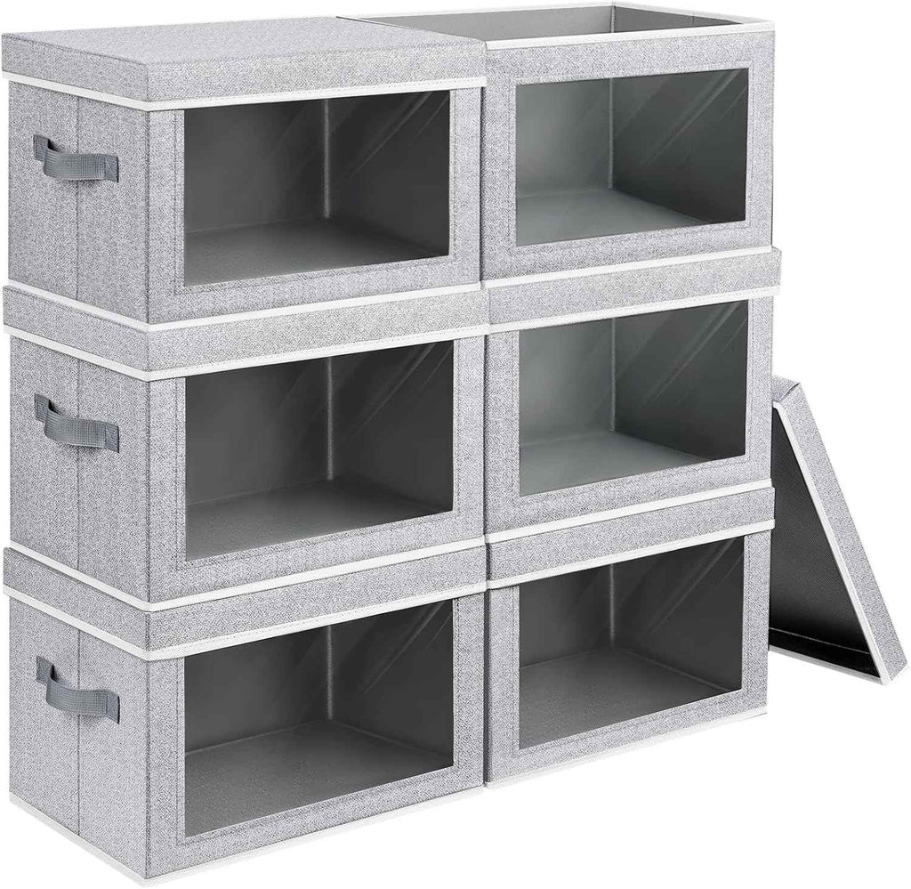 Storage Bins with Lids - Fabric Closet Storage Bins with Window, Collapsible Baskets for Shelves 4 Pack, Home Decorative Boxes for Clothes, Closet, Office, Grey
