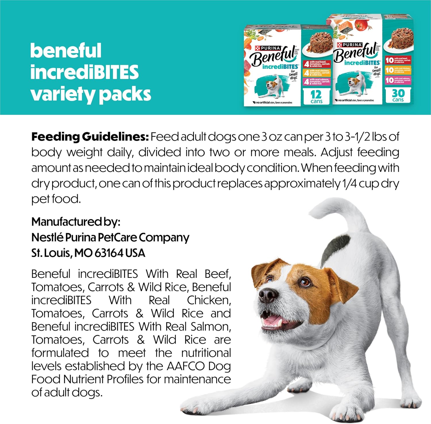 Beneful PLrina Small Breed Wet Dog Food Variety Pack, IncrediBites With Real Beef, Chicken and Salmon - (Pack of 30) 3 Oz. Cans