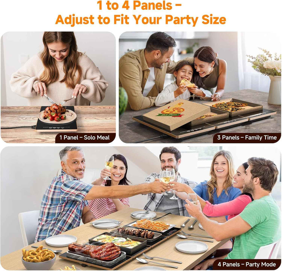 FEPPO Electric Warming Tray, 4-in-1 Food Warmers for Parties Buffet with 10 Temp Settings and Timer, 33"x15" Glass Surface Warming Mat for Food, Modular Buffet Hot Plates for Catering and Gatherings