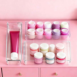 Criusia 26-Pack Large Drawer Organizer Bins - Clear Plastic Kitchen and Bathroom Organizers