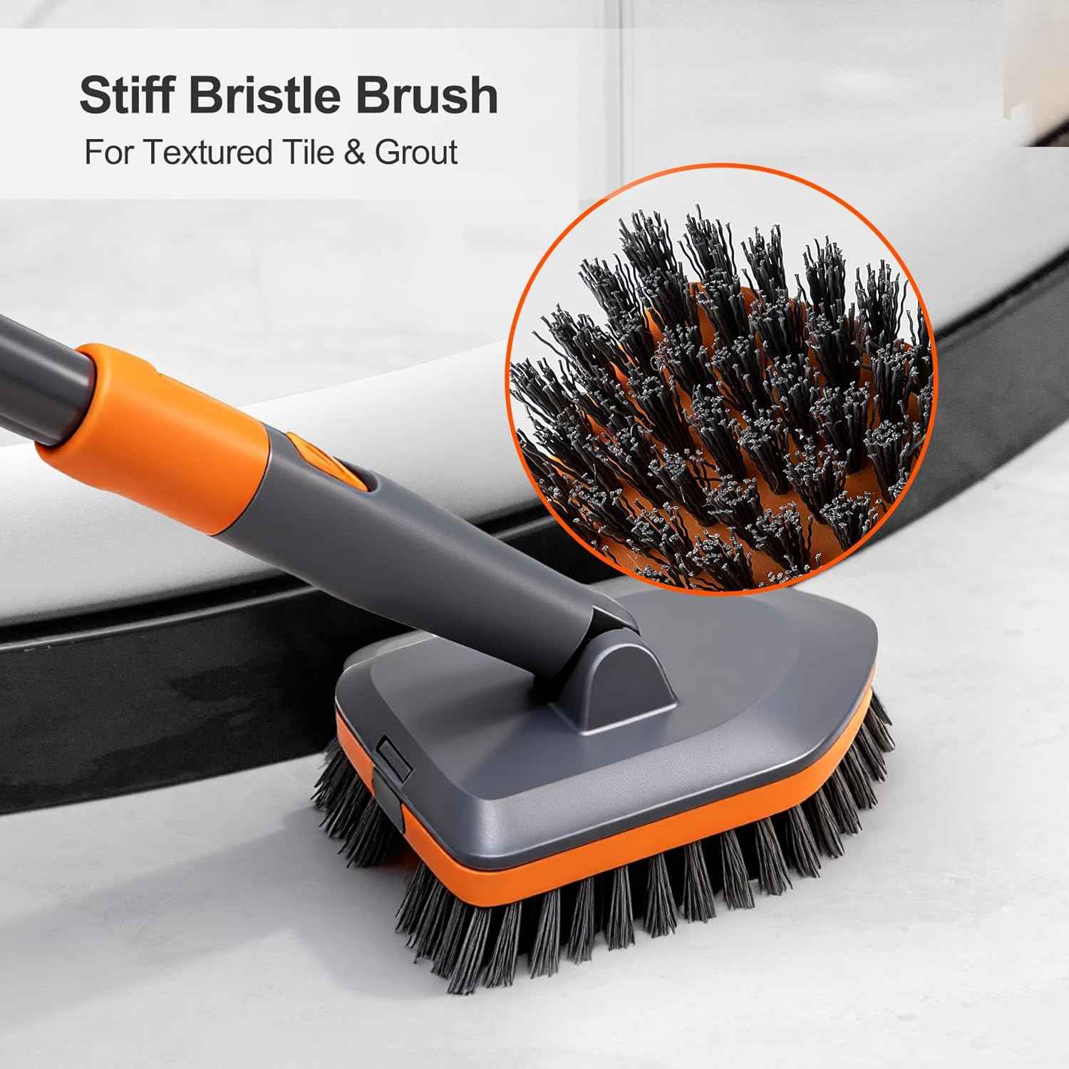Tile Tub Scrubber Brush - 56 inch Extendable Handle, 3 Cleaning Heads, No-Scratch for Bathroom and Kitchen