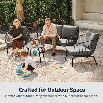 EAST OAK 4-Piece Plaza Patio Furniture Set, Outdoor Furniture for Balcony, Poolside, and Yard, with Thick Cushion Sofa and Coffee Table, Modern Patio Conversation Set, Black & Grey