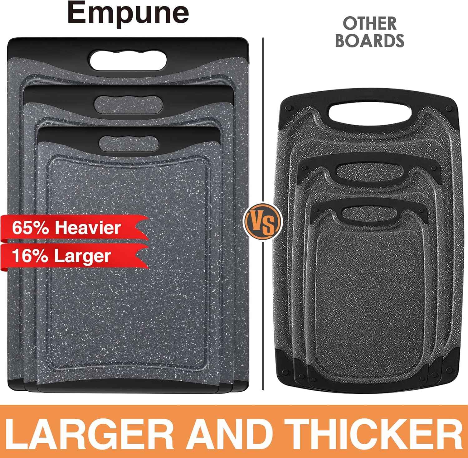 Empune Extra Large Plastic Cutting Boards, Set of 3 with Juice Grooves and Easy-Grip Handles