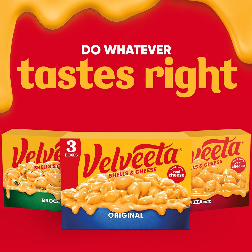 Velveeta Original Shells and Cheese Mac, 3 Boxes, Easy Dinner or Sides, Made with Real Cheese, 12 oz