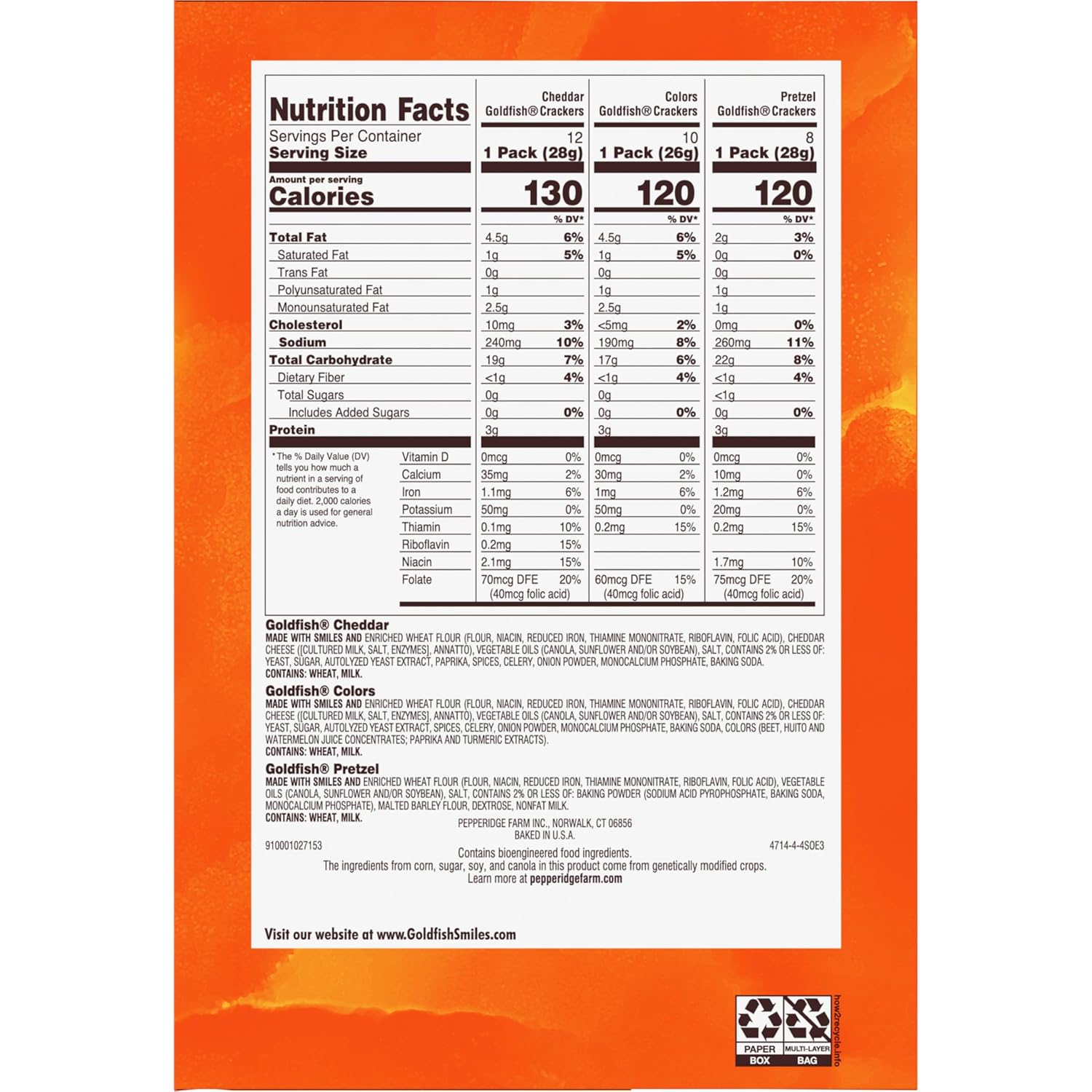 Goldfish Big Smiles Variety Pack: Cheddar, Colors, Pretzels, Snack Packs, 30 Count, Perfect for After-School Snacking