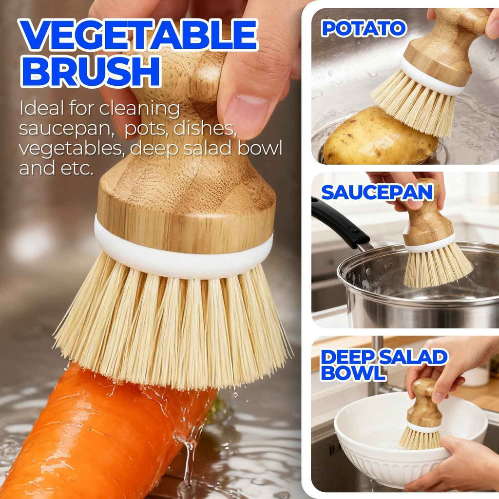 Holikme 6 Pack Dish Brush Set in Yellow, includes Vegetable Palm Brush, Bottle Brush, Dish Brush, and Straw Brush for Kitchen Cleaning