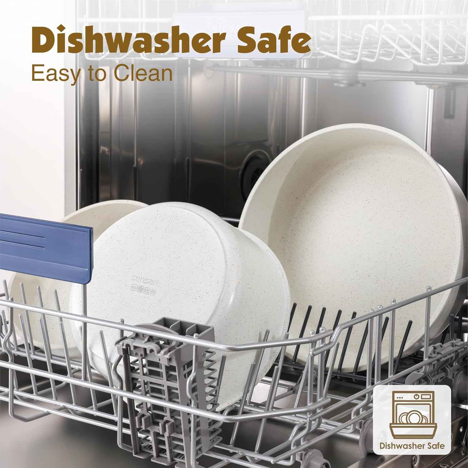 SENSARTE 24-piece non-stick cookware set with detachable handle, induction compatible, RV safe, dishwasher and oven safe (white)