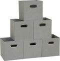 Household Essentials Foldable Fabric Storage Bins 6 Piece Set, Strong Poly-Woven Fabric, Sturdy Chipboard Sides, Grommet Front Handle, Stackable and Foldable, Classic Design, Black