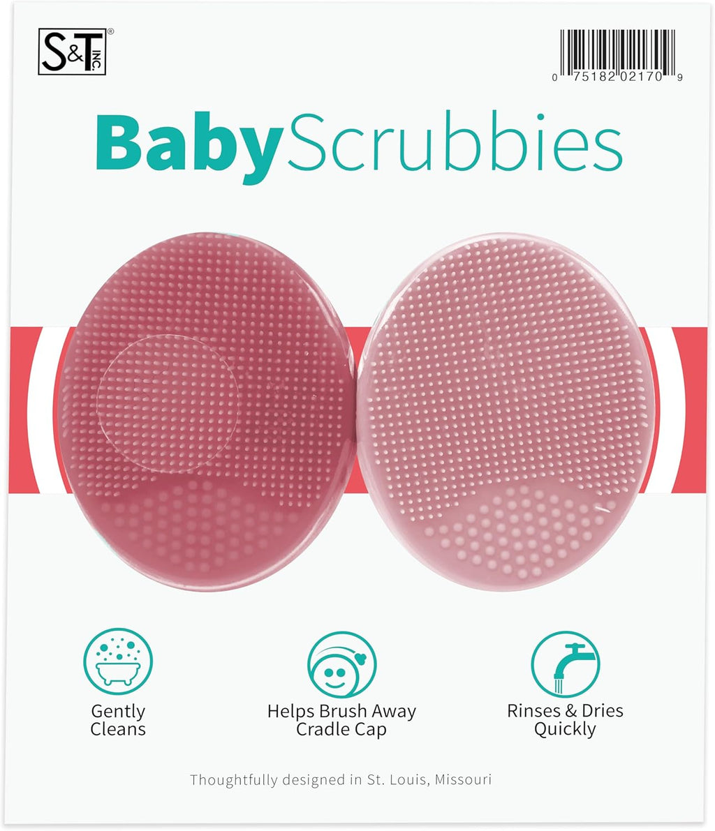 S&T INC. 2-inch silicone exfoliating and massaging cradle cap bath brushes, 2 pack, pink