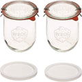 Weck Tulip Jars 1 Liter - Large Sour Dough Starter Jars with Wide Mouth - Suitable for Canning and Storage - 2 with Glass Lids