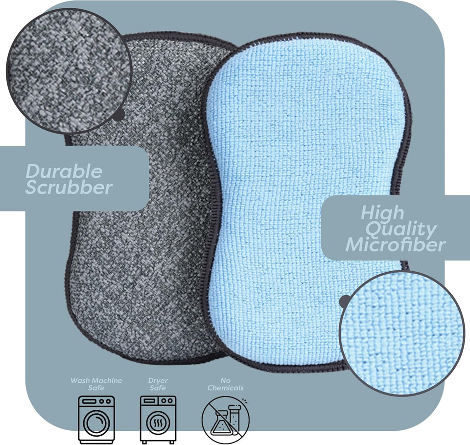 Multi-PLrpose Sponges Kitchen by Scrub-it - Non-Scratch Microfiber sponges for Cleaning, Along with Heavy Duty Scrubbing Power - Reusable Dish Sponge for Dishes, Pots and Pans (6 Pack, Small)