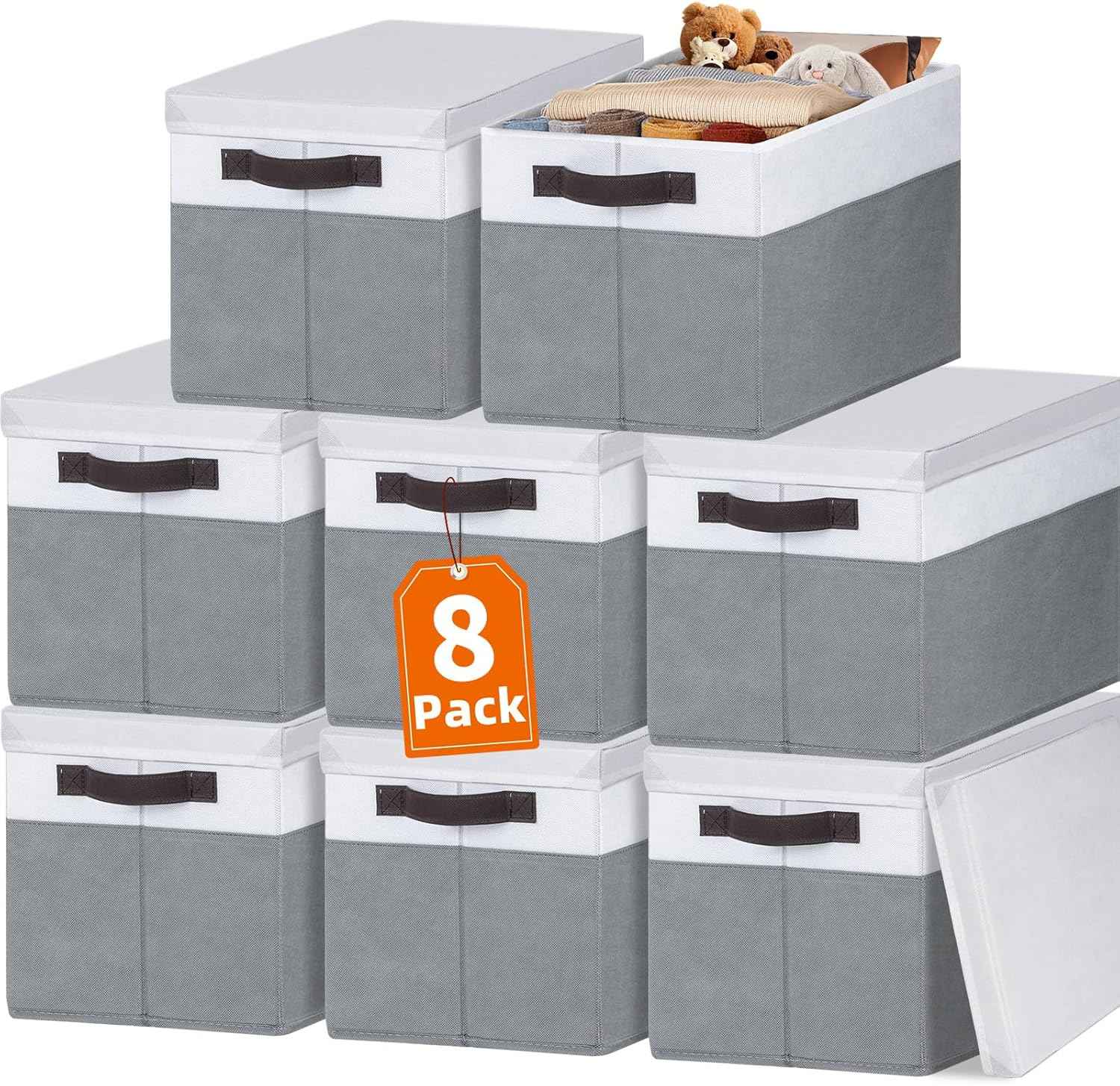 Large Closet Storage Baskets Bins with Lids 4 Pack, Storage Baskets for Organizing Shelves Nursery Bedroom, Home Dorm Closet Organizers Cubes for Clothes Toys Blanket Book - Stackable -14x10x9.5