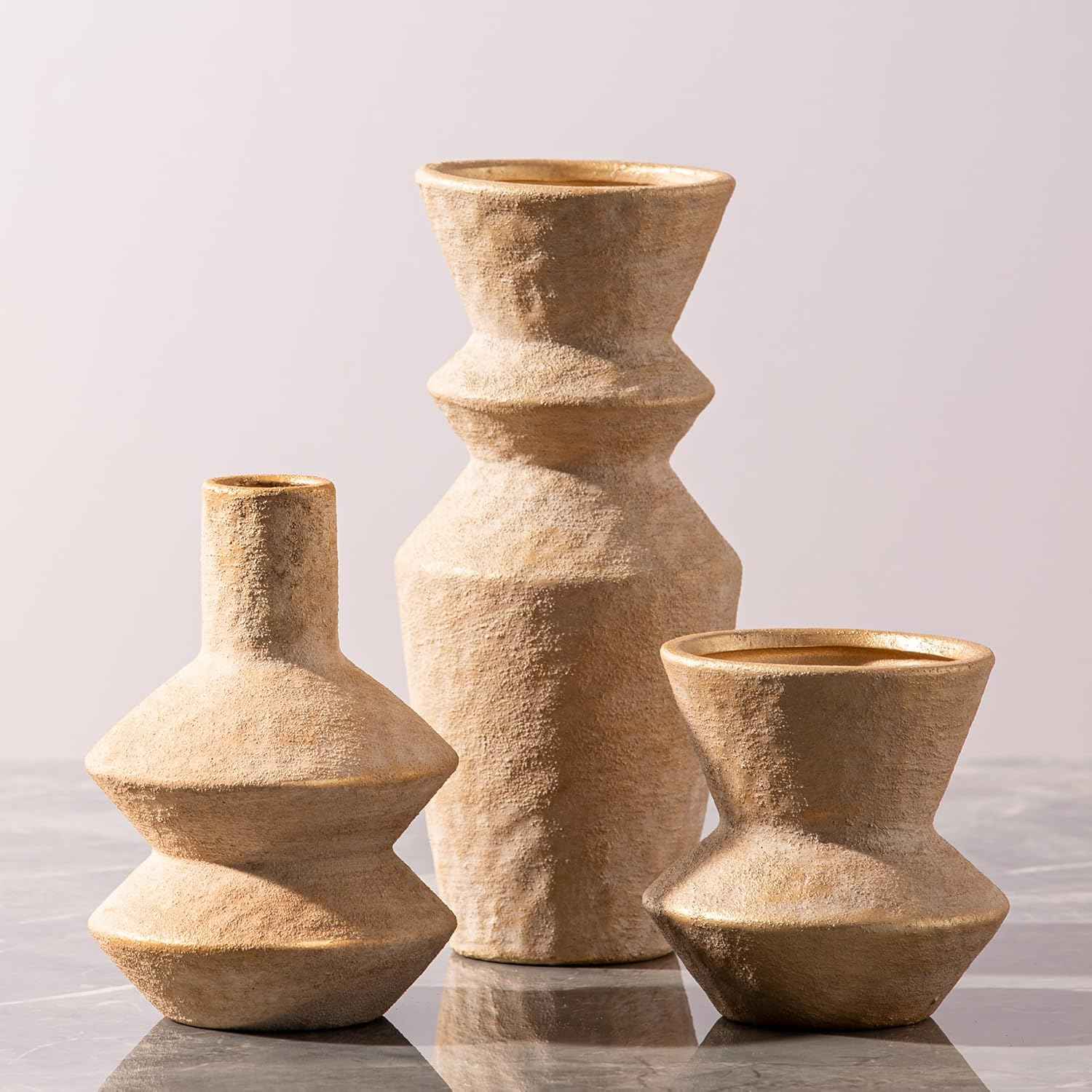 Ceramic Vase Home Table Decor - White Flower Vase Set of 3 Living Room Kitchen Decorations Farmhouse Modern Rustic Vases Decorative Centerpiece for Shelf Bedroom Office Bathroom Dining Coffee Desk