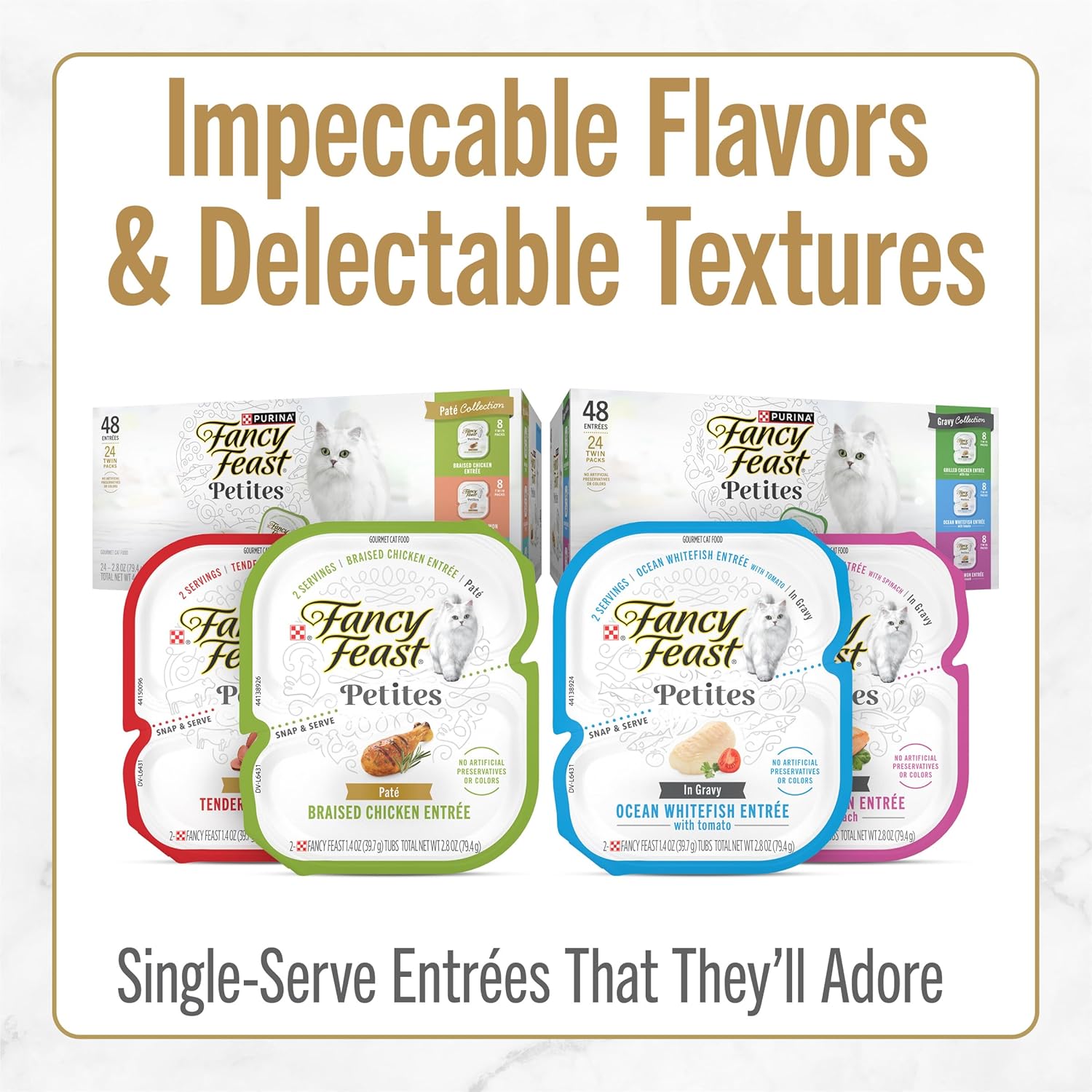 PLrina Fancy Feast Gourmet Wet Cat Food Variety Pack, Petites Gravy Collection, break-apart tubs, 48 servings - (Pack of 24) 2.8 oz. Tubs