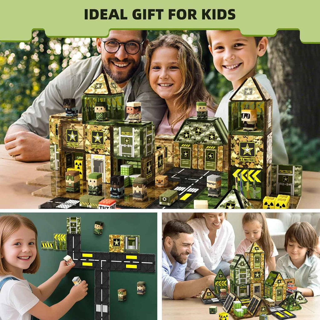 GobiDex 100PCS Magnetic Building Blocks Army Toys, STEM Military Magnetic Tiles with Army Men, Magnet Construction Toys for Toddler Kids Ages 3-5 5-7 4-8, Birthday Gifts for 3+ Year Old Boys Girls