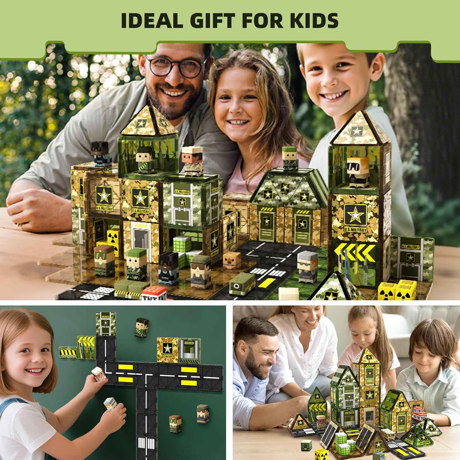 GobiDex 100PCS magnetic building blocks army toys for toddler kids ages 3-5, STEM construction toys for boys and girls