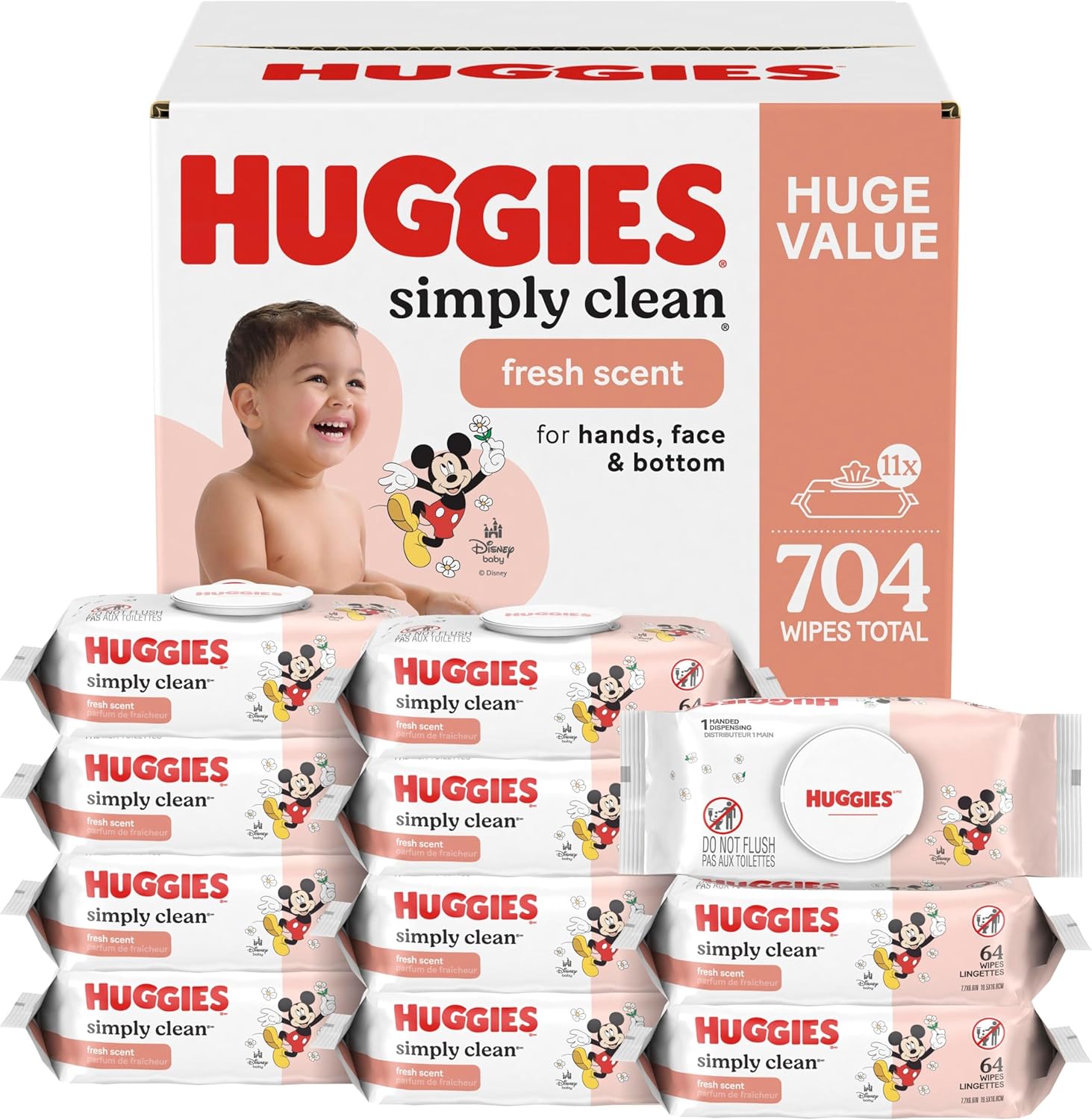 huggies simply clean fresh scent baby wipes, 3 flip-top packs of 64 (192 wipes total) - 3 x 64 count