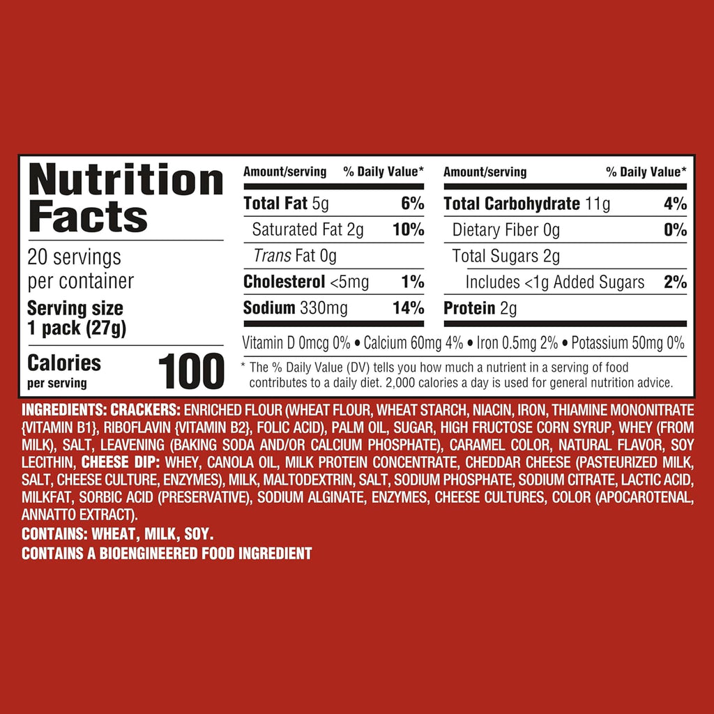 ritz handi-snacks crackers 'n cheesy dip snack packs for school, work, and home, 20 snack packs, 0.95 oz each
