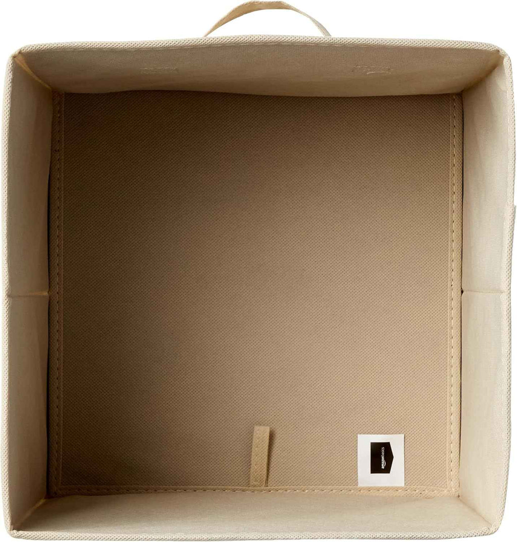 Amazon Basics Collapsible Fabric Storage Cubes Organizer with Handles, Sturdy, Beige, 10.5-x-10.5-x-11-inch, Pack of 6