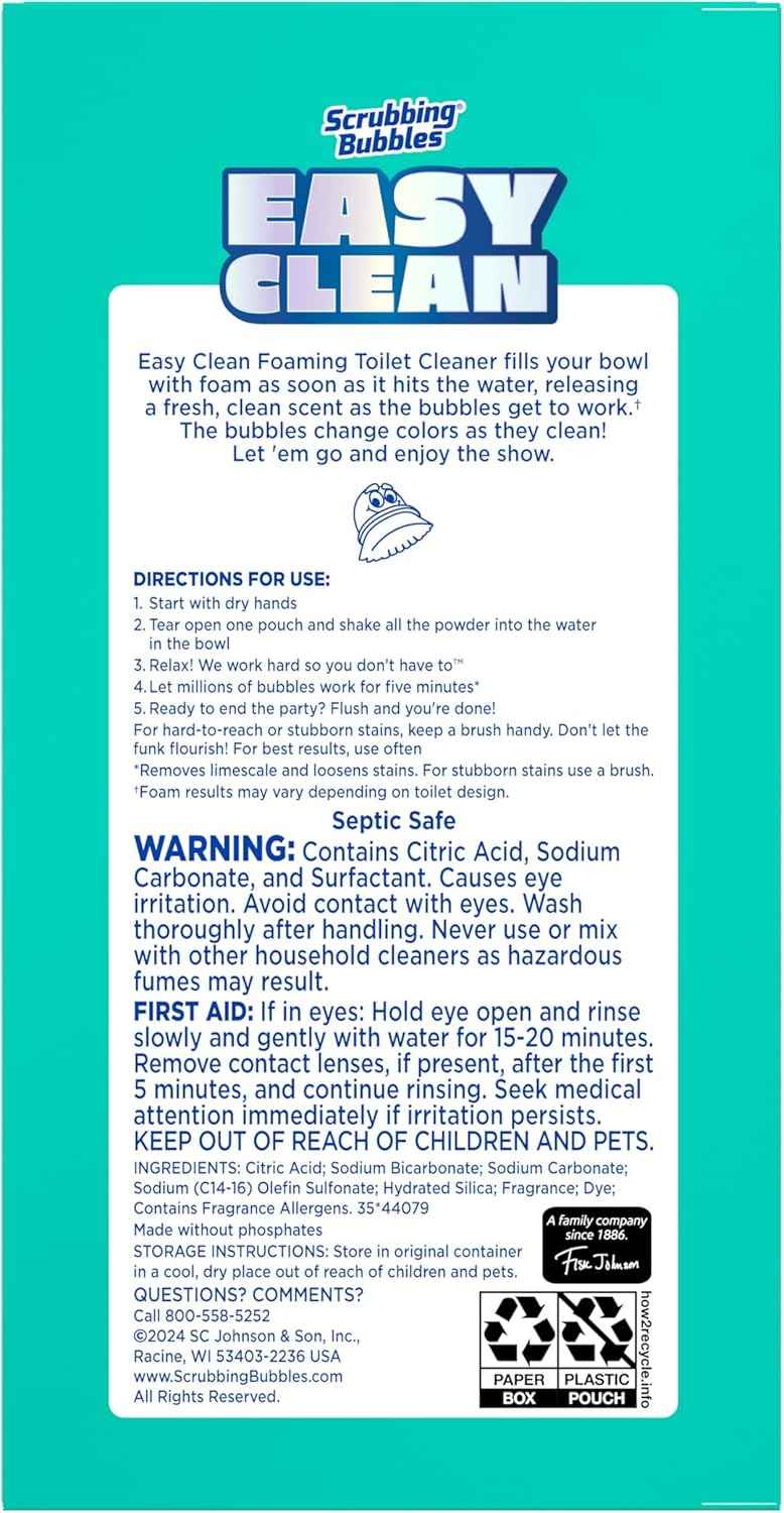 Scrubbing Bubbles Easy Clean Foaming Toilet Bowl Cleaner, Easy Drop In Powder Pouches, 100g (2 Pouches)
