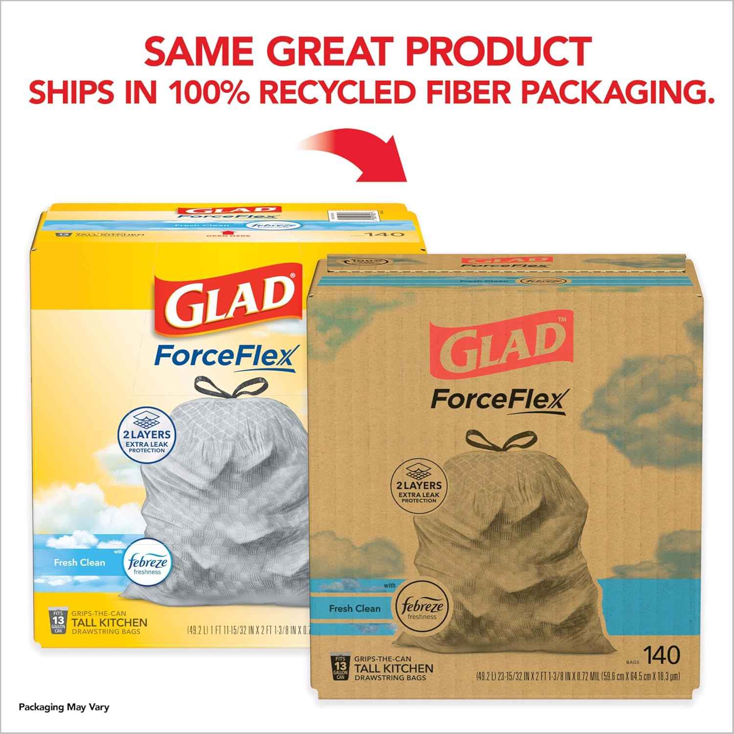 Tall Kitchen Trash Bags, 13 Gallon, 140 Count, Fresh Clean with ForceFlex Technology