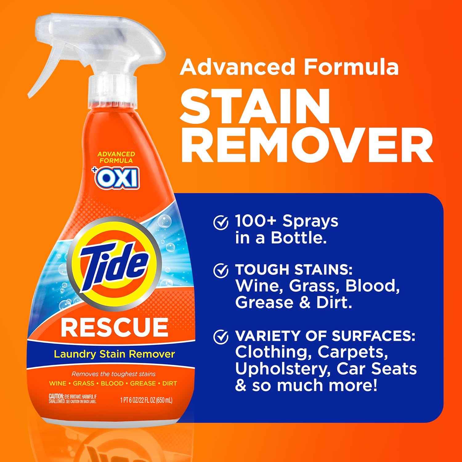 Tide Laundry Stain Remover Spray with Oxi - Tough Stain Treater for Clothes, Carpet, Upholstery, Pet Bedding